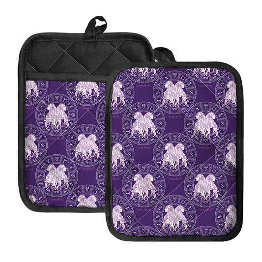Purple Gemini Zodiac Pattern Print Pot Holders With Pocket