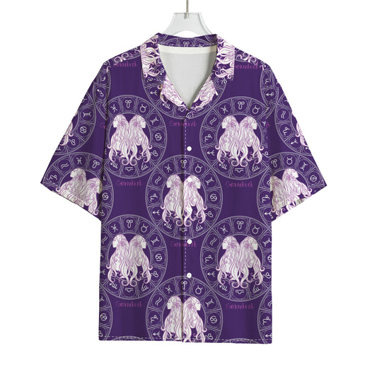 Purple Gemini Zodiac Pattern Print Rayon Hawaiian Shirt