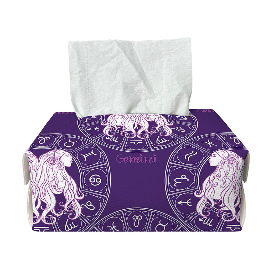 Purple Gemini Zodiac Pattern Print Rectangle Tissue Box Cover