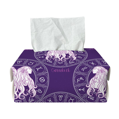 Purple Gemini Zodiac Pattern Print Rectangle Tissue Box Cover