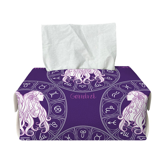 Purple Gemini Zodiac Pattern Print Rectangle Tissue Box Cover