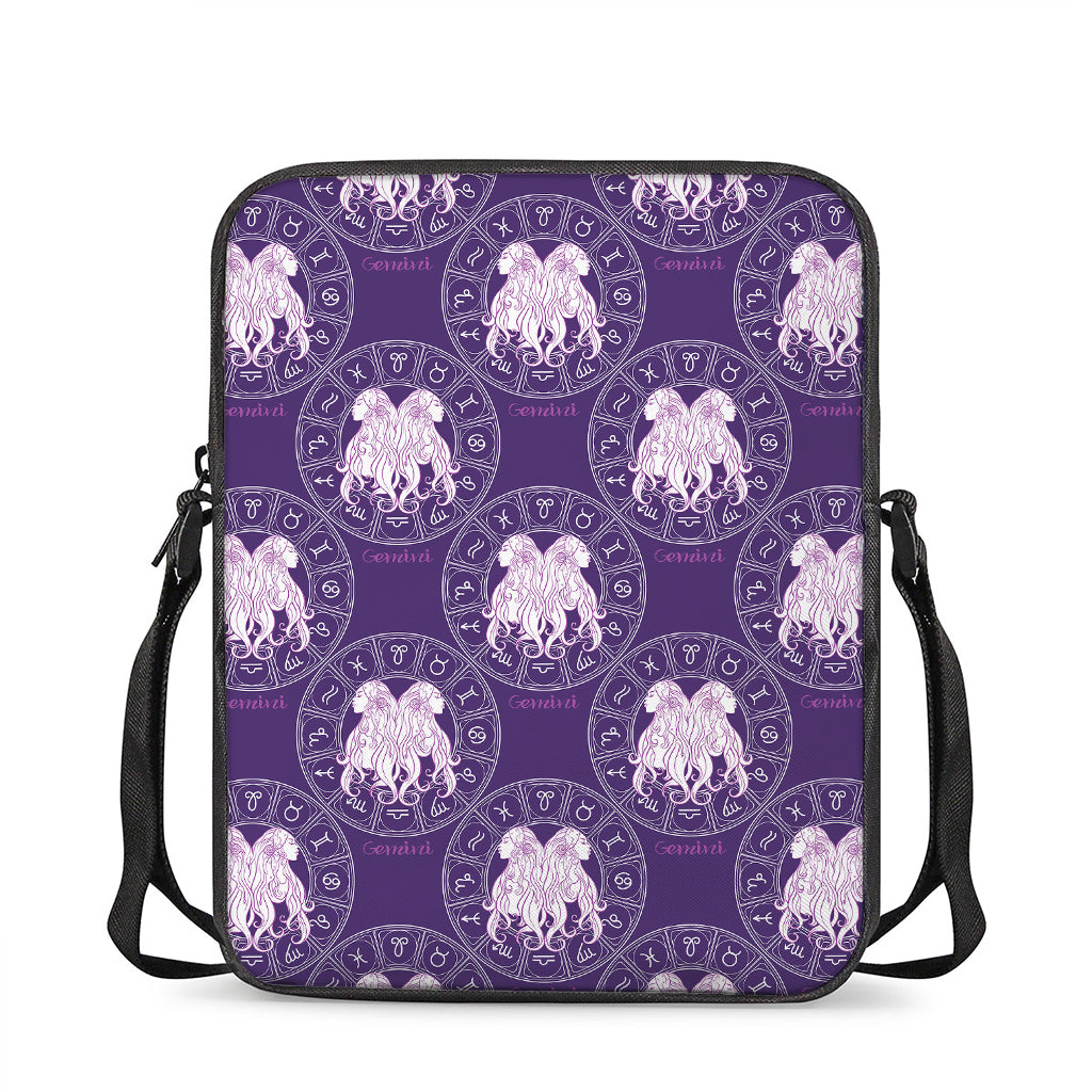 Purple Gemini Zodiac Pattern Print Rectangular Crossbody Bag