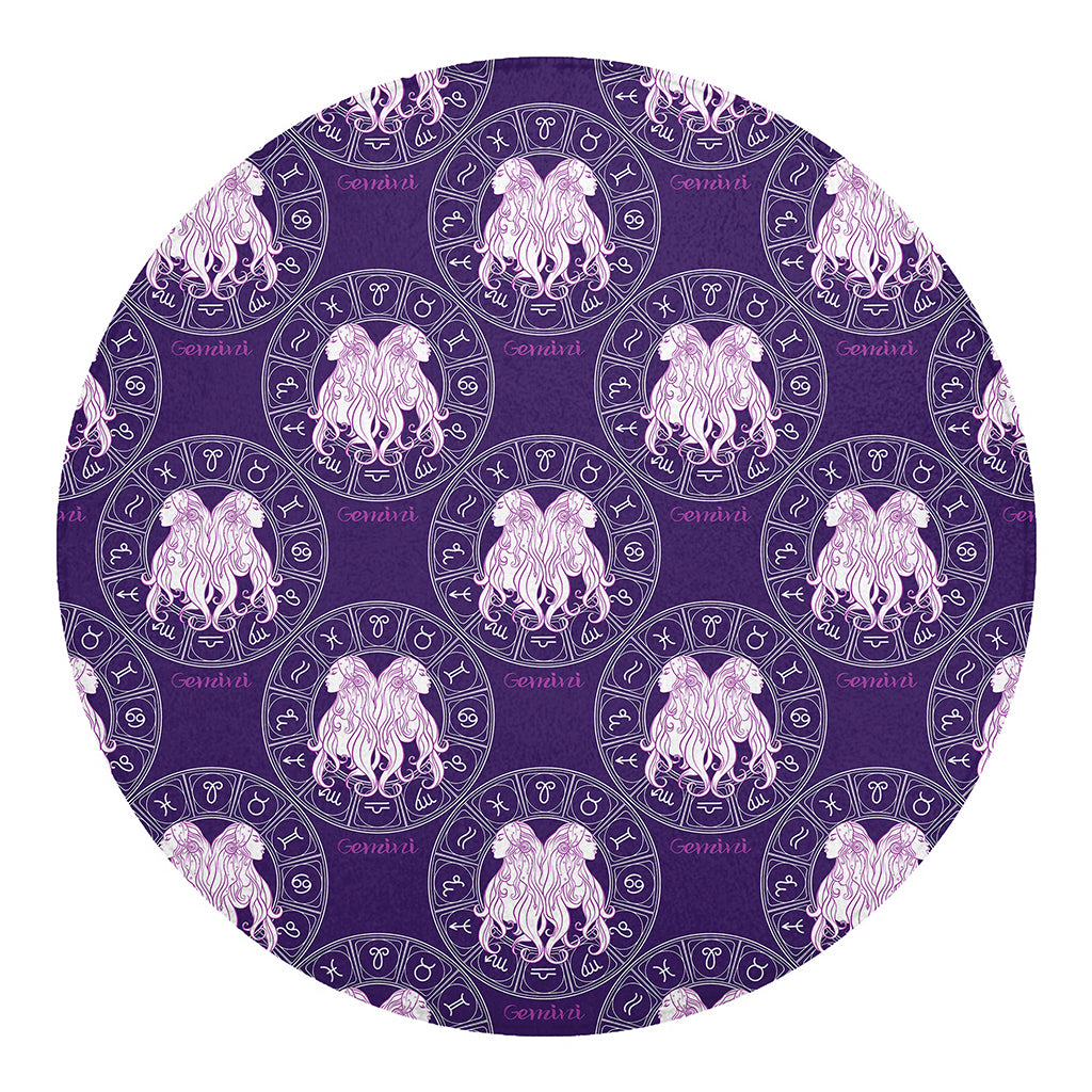 Purple Gemini Zodiac Pattern Print Round Blanket