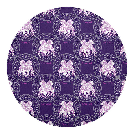 Purple Gemini Zodiac Pattern Print Round Blanket