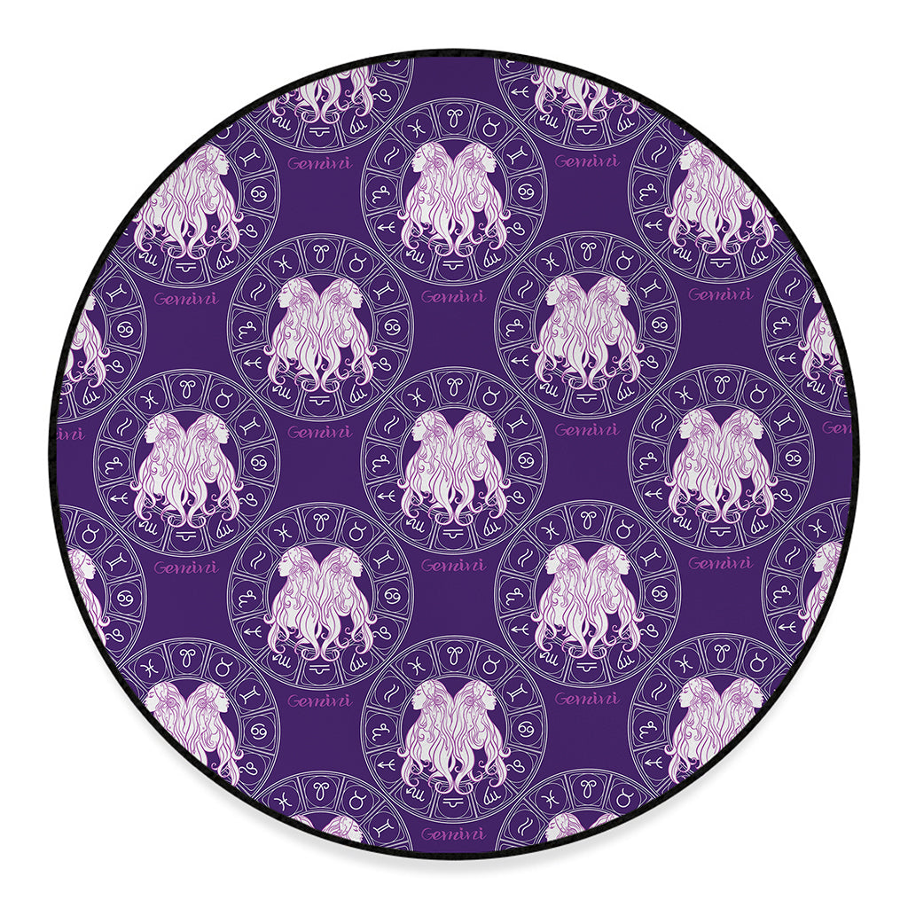 Purple Gemini Zodiac Pattern Print Round Floor Mat