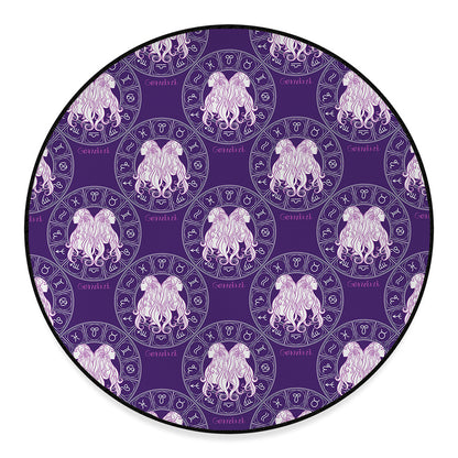 Purple Gemini Zodiac Pattern Print Round Floor Mat