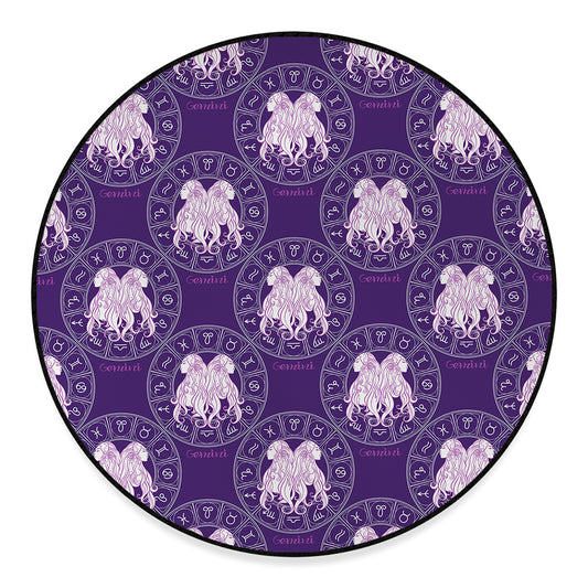 Purple Gemini Zodiac Pattern Print Round Floor Mat