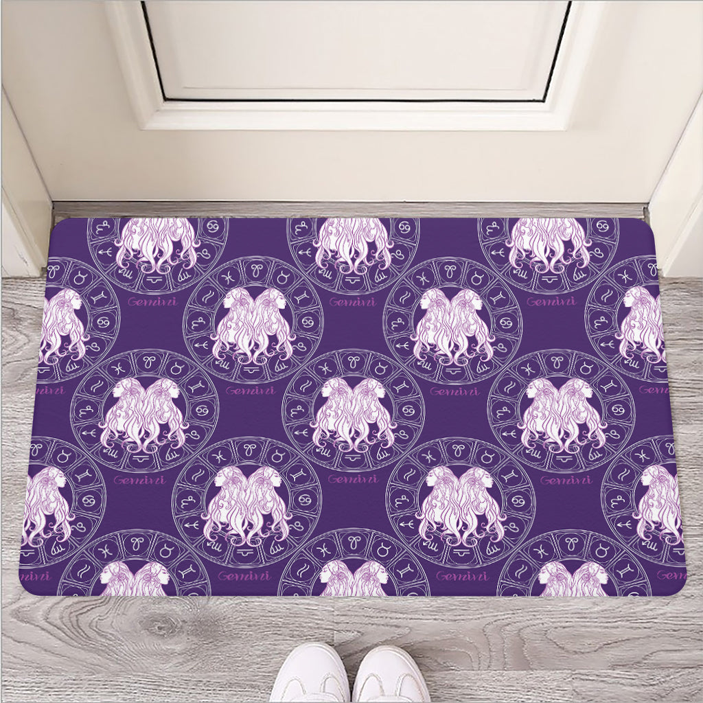 Purple Gemini Zodiac Pattern Print Rubber Doormat