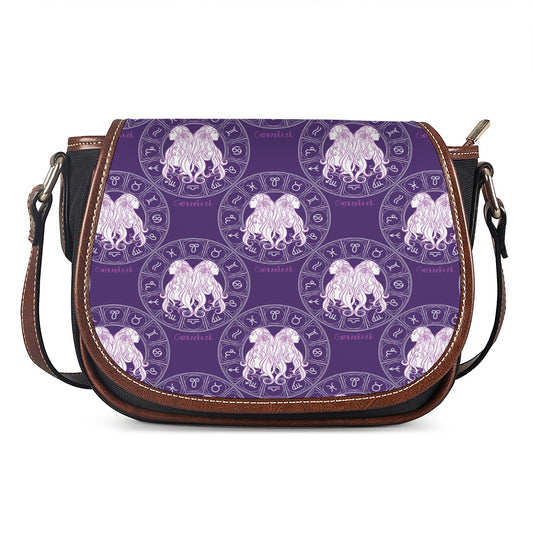 Purple Gemini Zodiac Pattern Print Saddle Bag