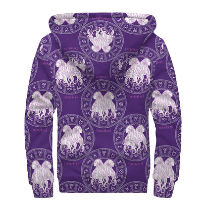 Purple Gemini Zodiac Pattern Print Sherpa Lined Zip Up Hoodie