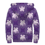 Purple Gemini Zodiac Pattern Print Sherpa Lined Zip Up Hoodie
