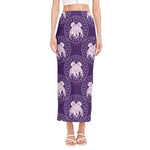 Purple Gemini Zodiac Pattern Print Side Slit Maxi Skirt