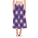 Purple Gemini Zodiac Pattern Print Side Slit Midi Skirt