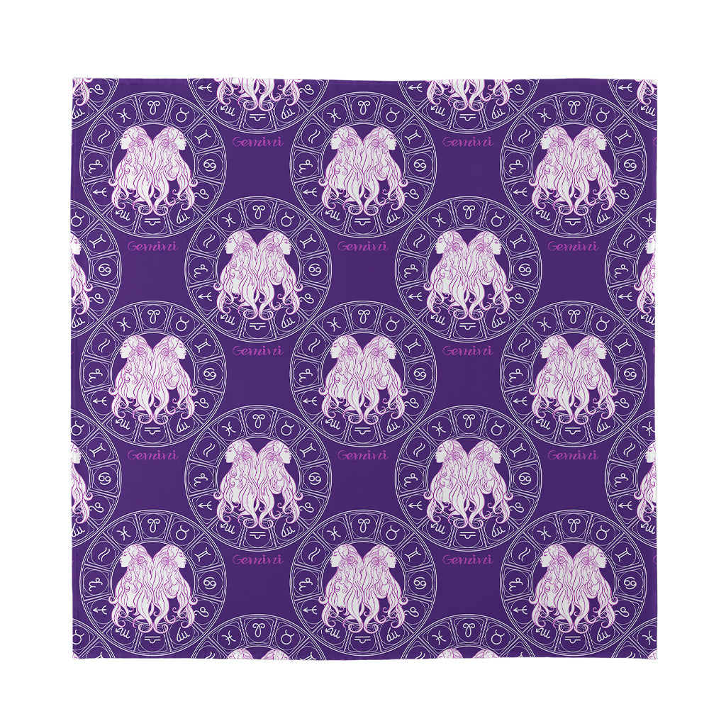 Purple Gemini Zodiac Pattern Print Silk Bandana