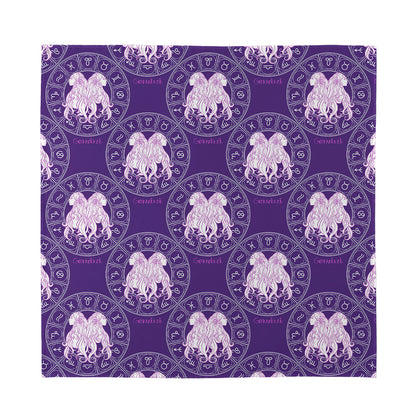Purple Gemini Zodiac Pattern Print Silk Bandana