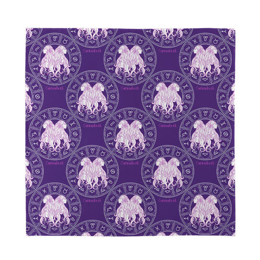 Purple Gemini Zodiac Pattern Print Silk Bandana