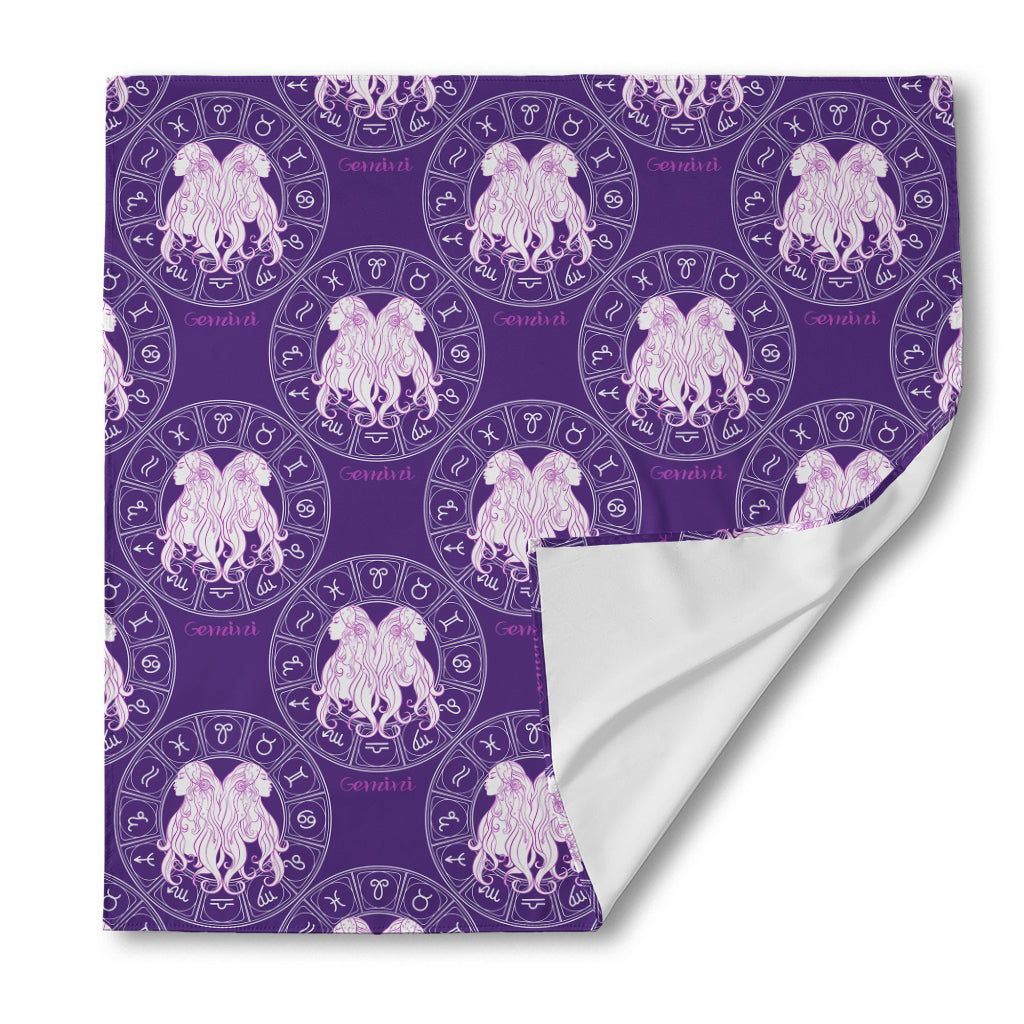 Purple Gemini Zodiac Pattern Print Silk Bandana