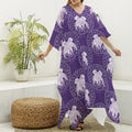 Purple Gemini Zodiac Pattern Print Silk V-Neck Kaftan Dress