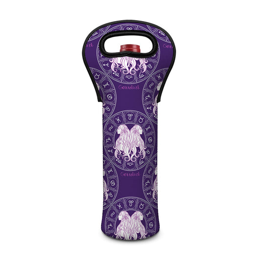Purple Gemini Zodiac Pattern Print Single Neoprene Wine Tote