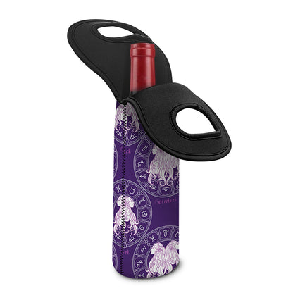 Purple Gemini Zodiac Pattern Print Single Neoprene Wine Tote