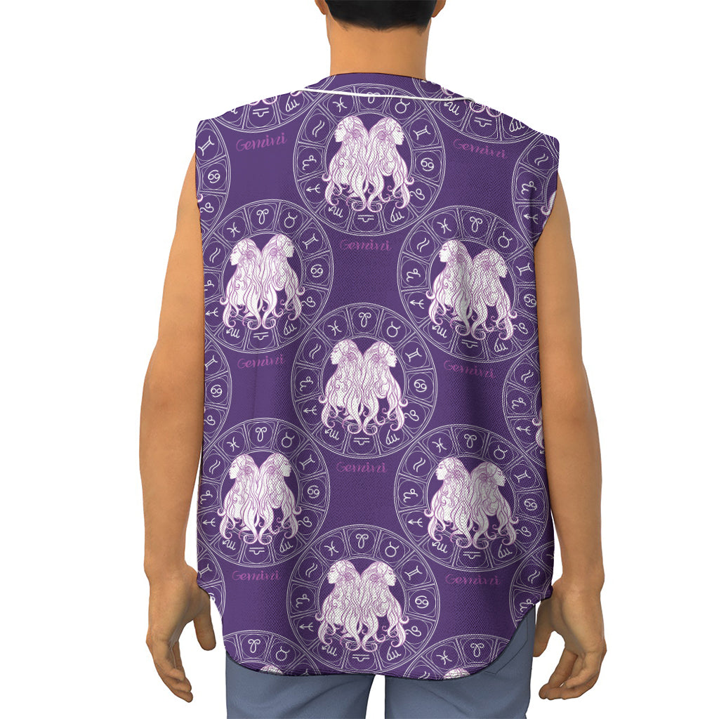 Purple Gemini Zodiac Pattern Print Sleeveless Baseball Jersey