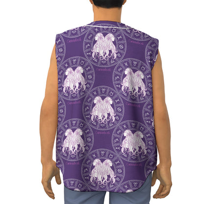 Purple Gemini Zodiac Pattern Print Sleeveless Baseball Jersey