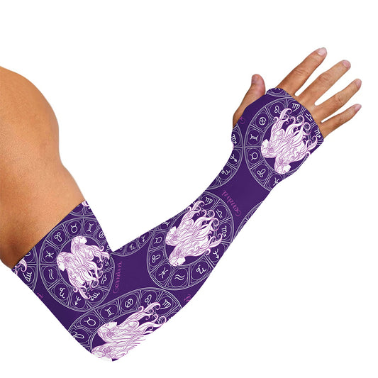 Purple Gemini Zodiac Pattern Print Sun Protection Arm Sleeves