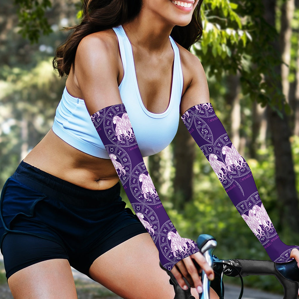 Purple Gemini Zodiac Pattern Print Sun Protection Arm Sleeves