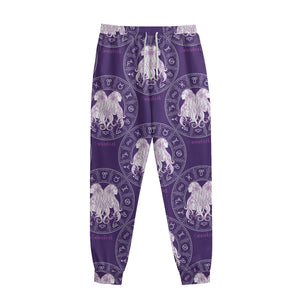 Purple Gemini Zodiac Pattern Print Sweatpants