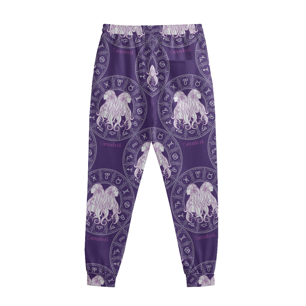 Purple Gemini Zodiac Pattern Print Sweatpants