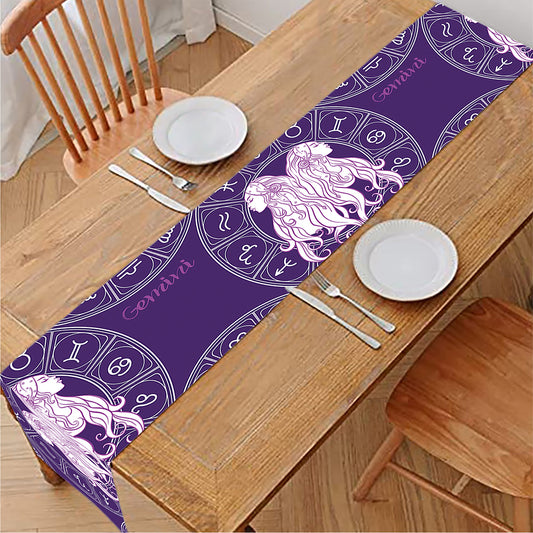 Purple Gemini Zodiac Pattern Print Table Runner