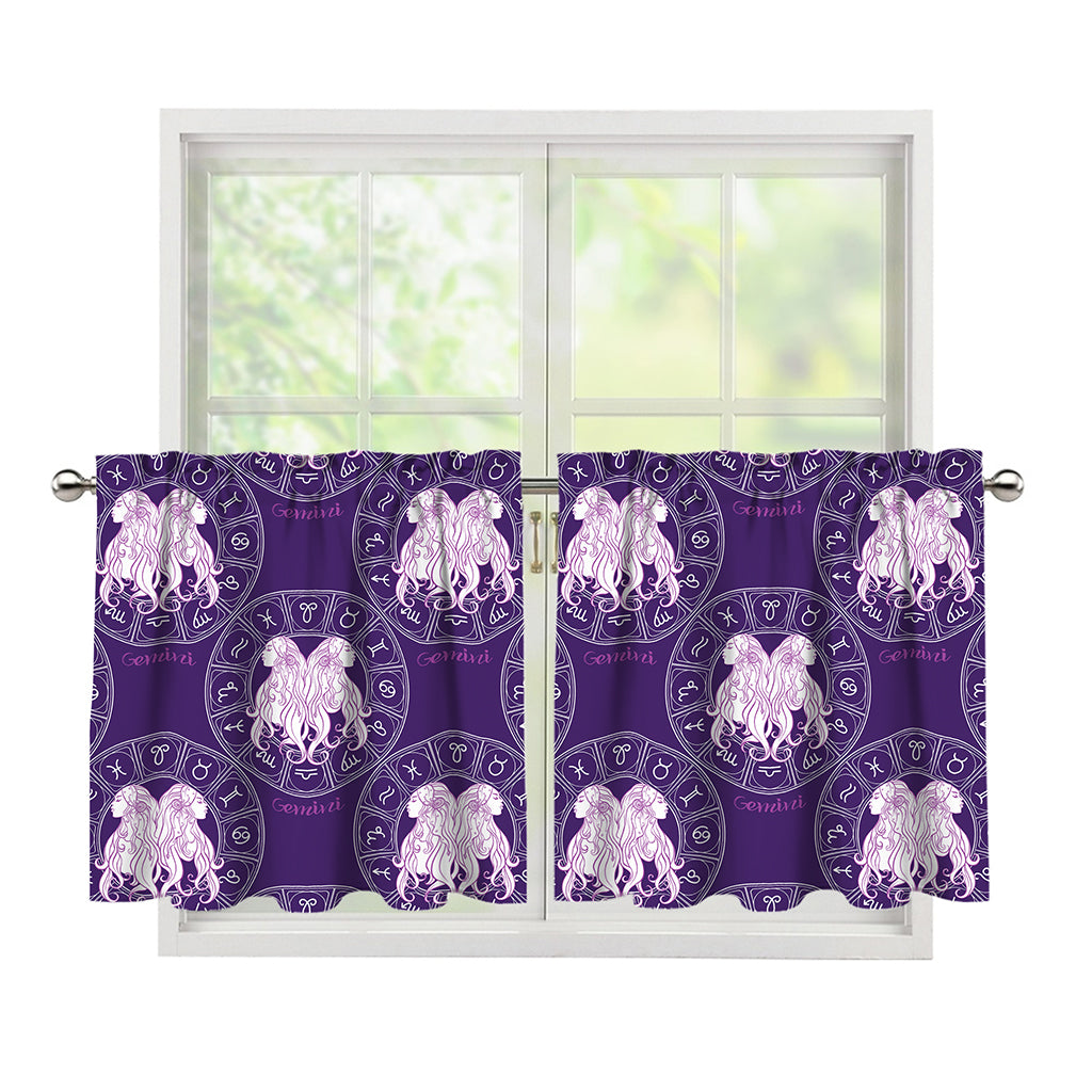 Purple Gemini Zodiac Pattern Print Tier Curtains