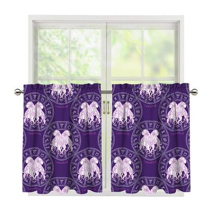 Purple Gemini Zodiac Pattern Print Tier Curtains