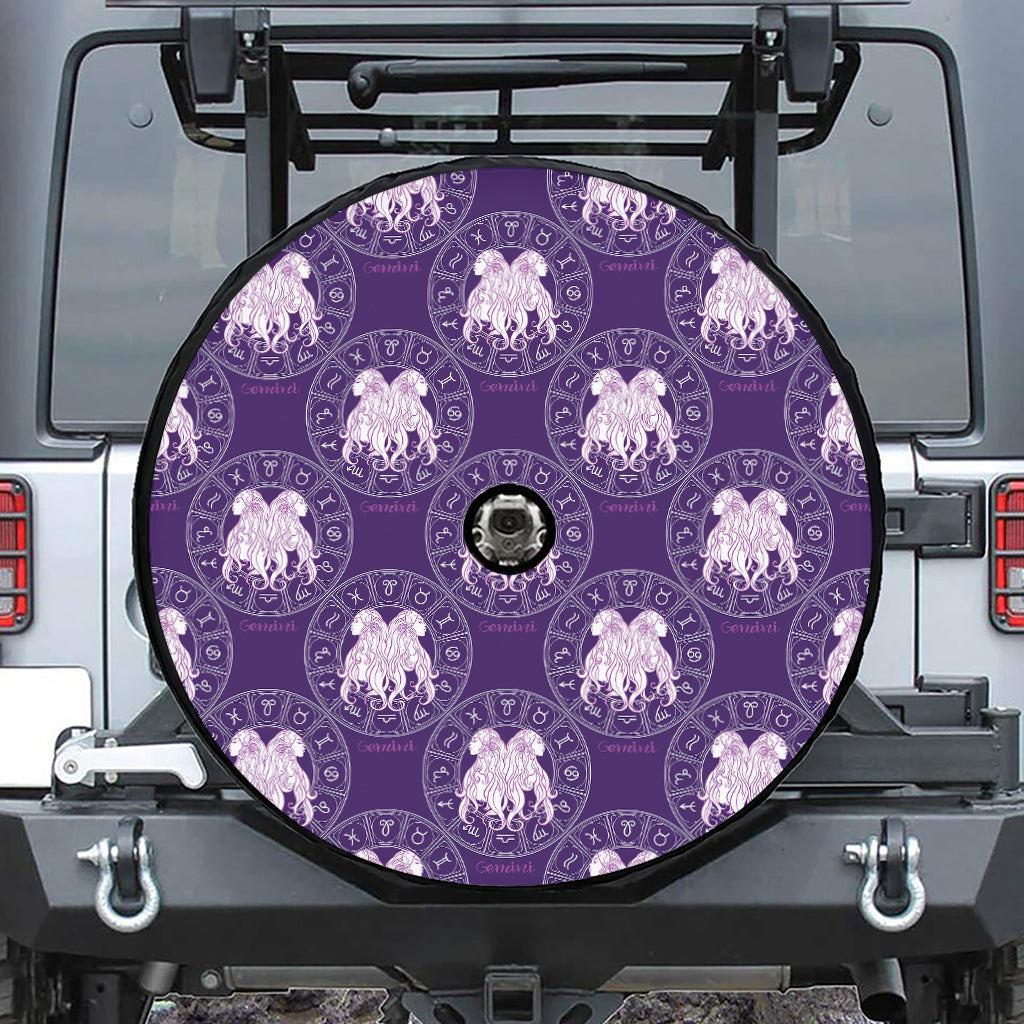 Purple Gemini Zodiac Pattern Print Tire Cover With Camera Hole