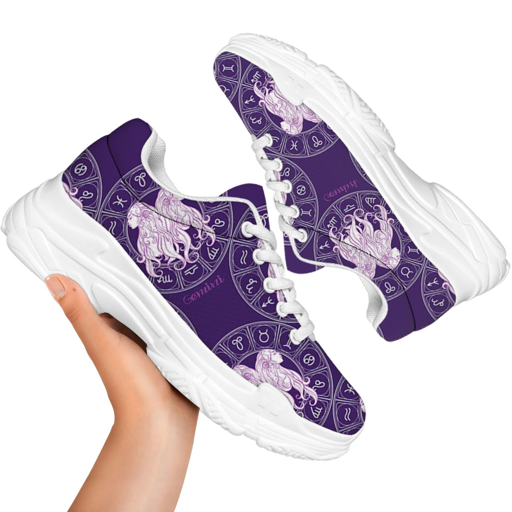 Purple Gemini Zodiac Pattern Print White Chunky Shoes