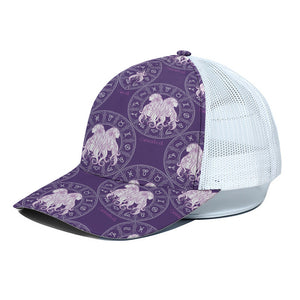 Purple Gemini Zodiac Pattern Print White Mesh Trucker Cap