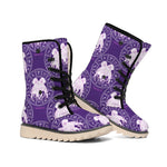 Purple Gemini Zodiac Pattern Print Winter Boots