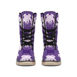 Purple Gemini Zodiac Pattern Print Winter Boots