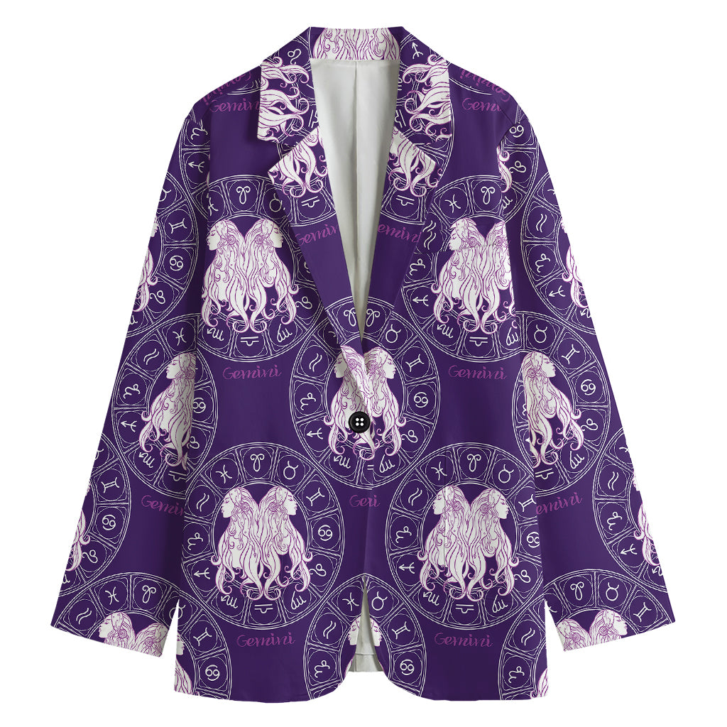 Purple Gemini Zodiac Pattern Print Women's Blazer