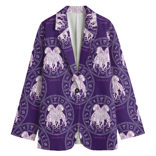 Purple Gemini Zodiac Pattern Print Women's Blazer