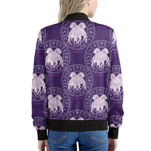 Purple Gemini Zodiac Pattern Print Women's Bomber Jacket