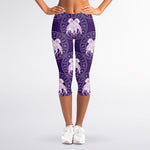 Purple Gemini Zodiac Pattern Print Women's Capri Leggings