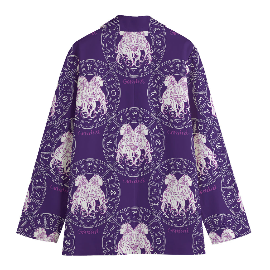 Purple Gemini Zodiac Pattern Print Women's Cotton Blazer