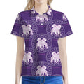 Purple Gemini Zodiac Pattern Print Women's Polo Shirt