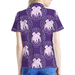 Purple Gemini Zodiac Pattern Print Women's Polo Shirt