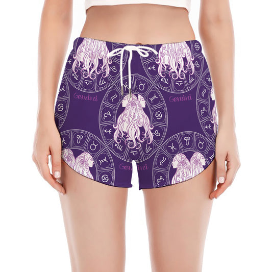 Purple Gemini Zodiac Pattern Print Women's Split Running Shorts