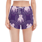 Purple Gemini Zodiac Pattern Print Women's Split Running Shorts