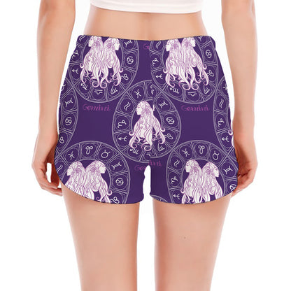 Purple Gemini Zodiac Pattern Print Women's Split Running Shorts