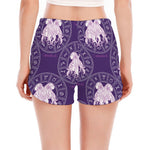 Purple Gemini Zodiac Pattern Print Women's Split Running Shorts