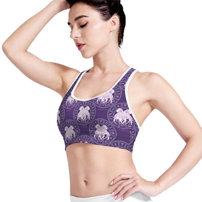 Purple Gemini Zodiac Pattern Print Women's Sports Bra